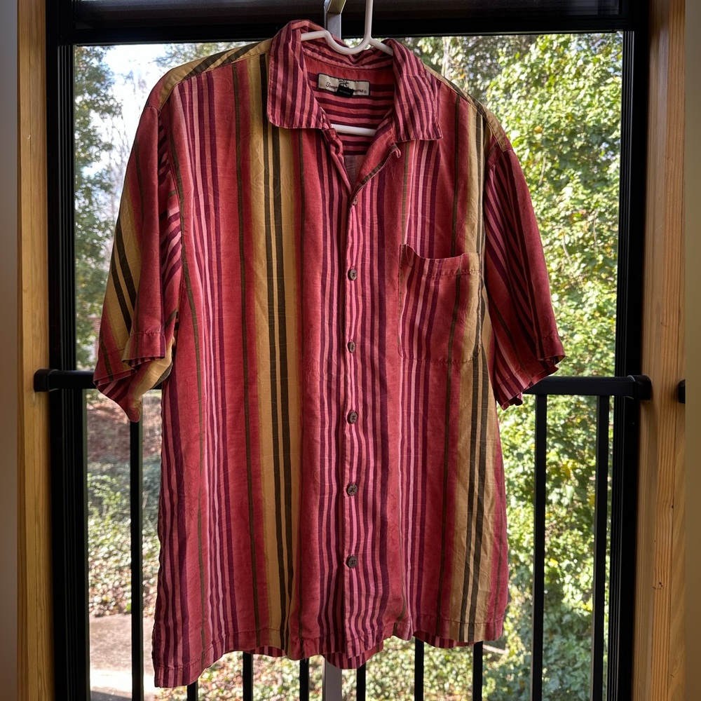 Silk Tommy Bahama Multi-Striped Sunset Relaxed Camp Shirt Vintage Vacation ~ M - Picture 16 of 17